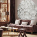 Round wallpaper Statuesque Leaves - Bright Spatial Composition of Plaster Plants 149164 additionalThumb 3