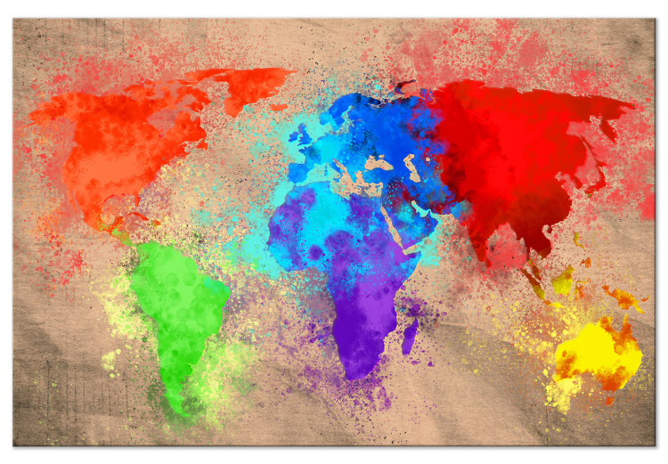 Canvas Earth colours - watercolour world map with colourful continents 128974