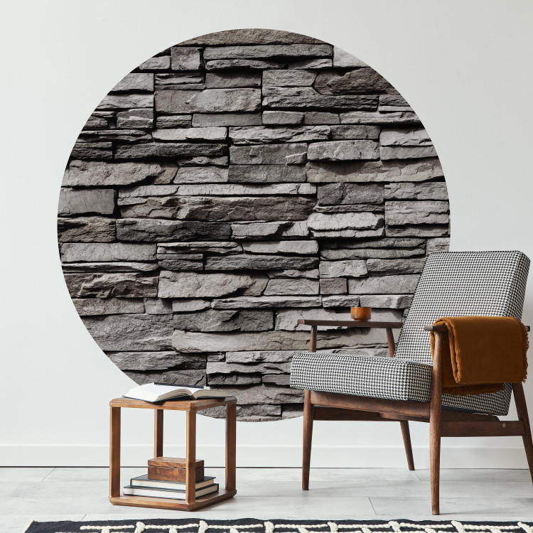 Round wallpaper Brick Wall - Steel-Gray Wall Made of Stone Composition 149174 additionalImage 2