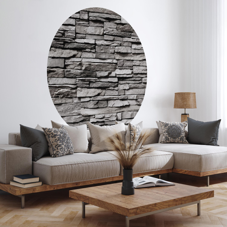 Round wallpaper Brick Wall - Steel-Gray Wall Made of Stone Composition 149174 additionalImage 3