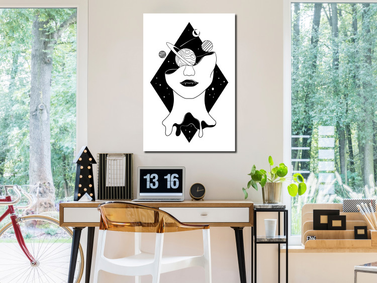 Canvas Planets, Moon and woman figure in a diamond - black-white abstraction 128484 additionalImage 3