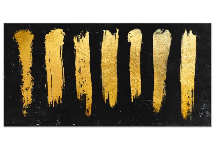 Canvas Golden brush lines - modern abstraction on black background 134384