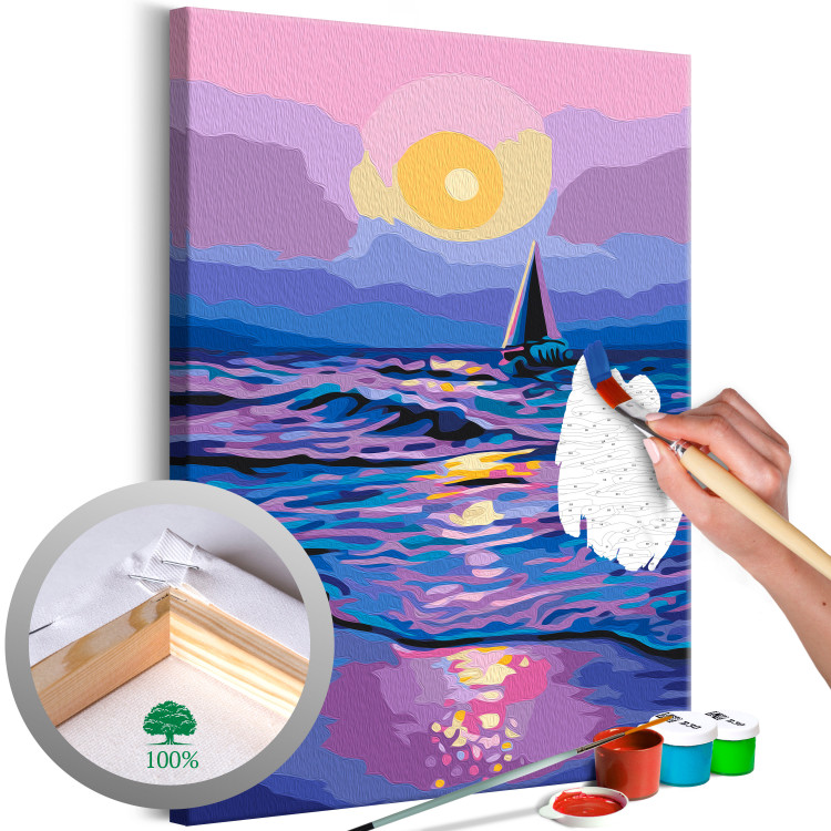 Paint by Number Kit Lovely Landscape -Sea and a Sailboat Against the Backdrop of the Sunset 144084