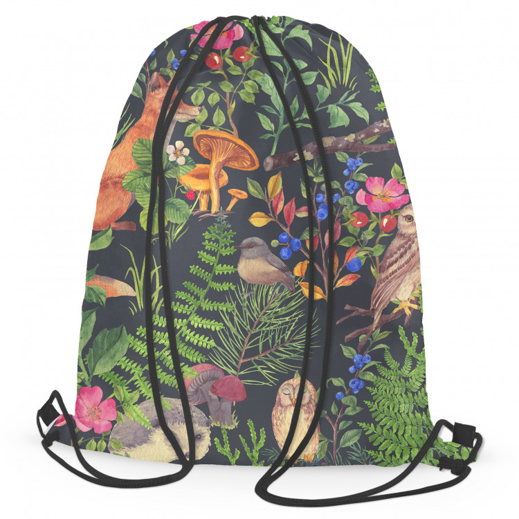 Backpack Good neighbourhood - forest flora and fauna motif on black background 147694