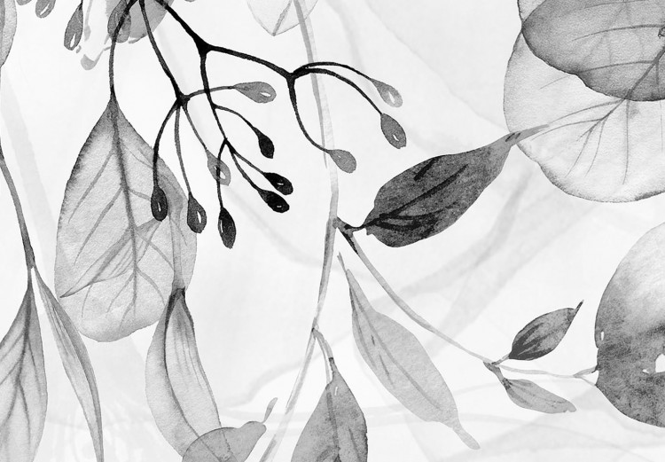 Round Canvas Watercolor - Transparent Black and White Twigs, Flowers and Leaves 148694 additionalImage 4