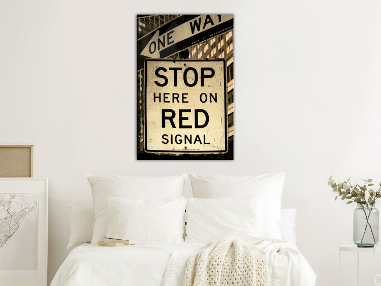 Canvas Sepia Stop sign - retro style photograph with English inscription 123605 additionalImage 3