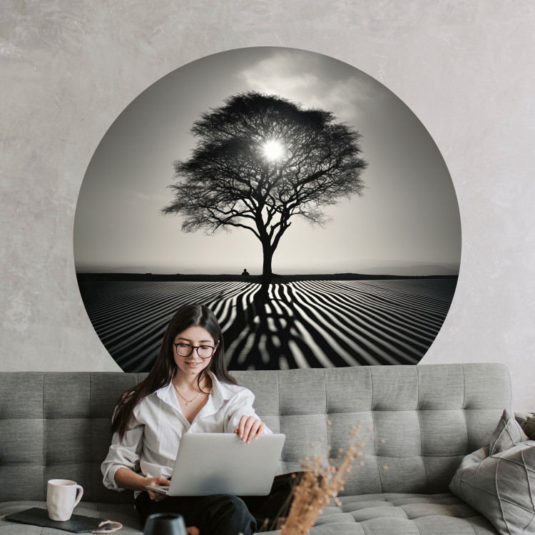 Round wallpaper Black and White Tree - Monochrome Landscape With Sunset 151605 additionalImage 2