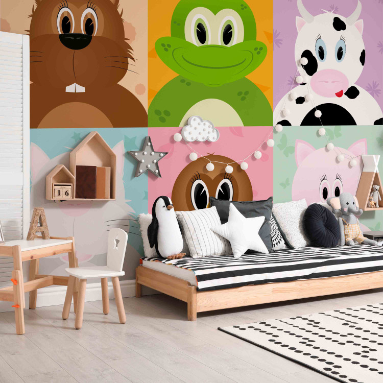 Wall Mural Cheerful Animals - Various colorful animals: cat, pig for children 61205 additionalImage 5