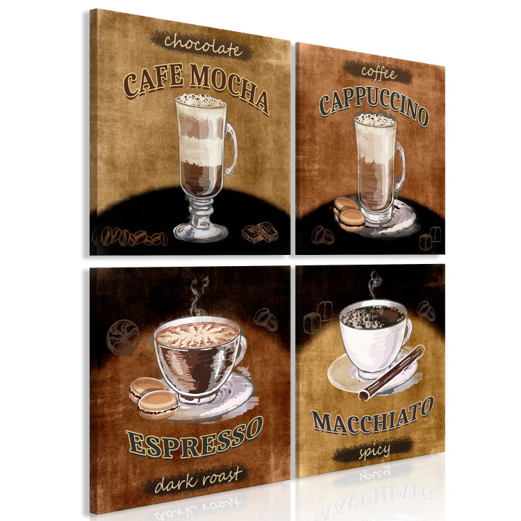 Canvas Coffee Variations (4-part) - beverages with inscriptions in retro motif 129315 additionalImage 2