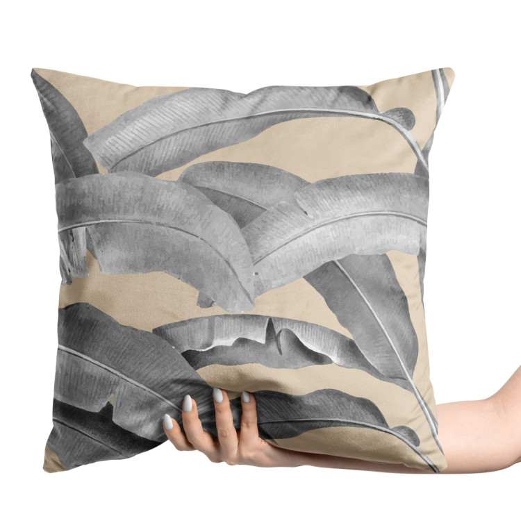 Decorative Velor Pillow Leafy curtain in grey - floral pattern with banana tree 147115 additionalImage 3