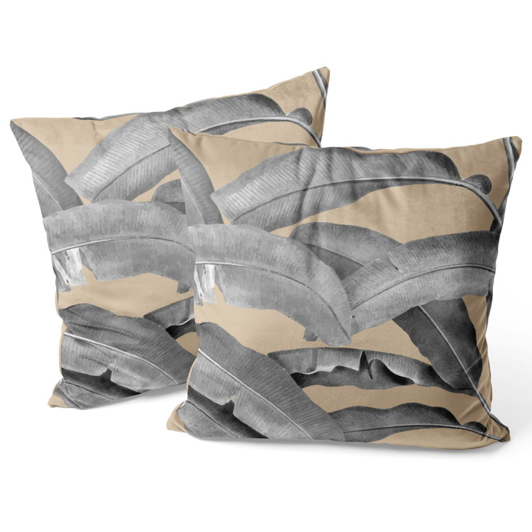 Decorative Velor Pillow Leafy curtain in grey - floral pattern with banana tree 147115 additionalImage 2