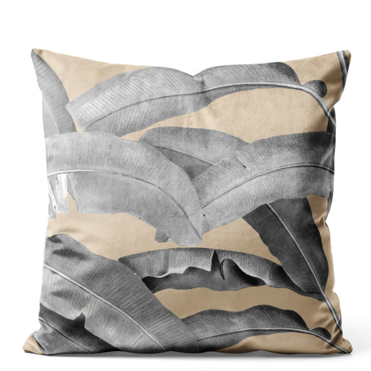 Decorative Velor Pillow Leafy curtain in grey - floral pattern with banana tree 147115