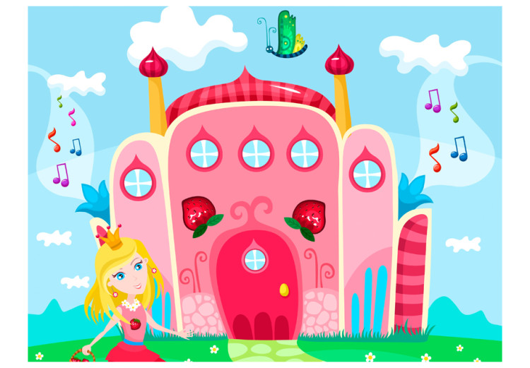 Wall Mural Fantasy - Pink castle with a princess, musical notes, and a butterfly for children 61215 additionalImage 1