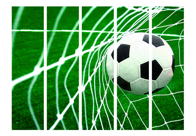 Room Divider Goool! II (5-piece) - soccer ball against a white net and turf 133325 additionalImage 3