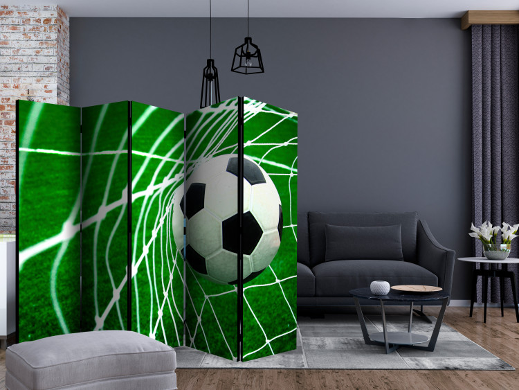 Room Divider Goool! II (5-piece) - soccer ball against a white net and turf 133325 additionalImage 4