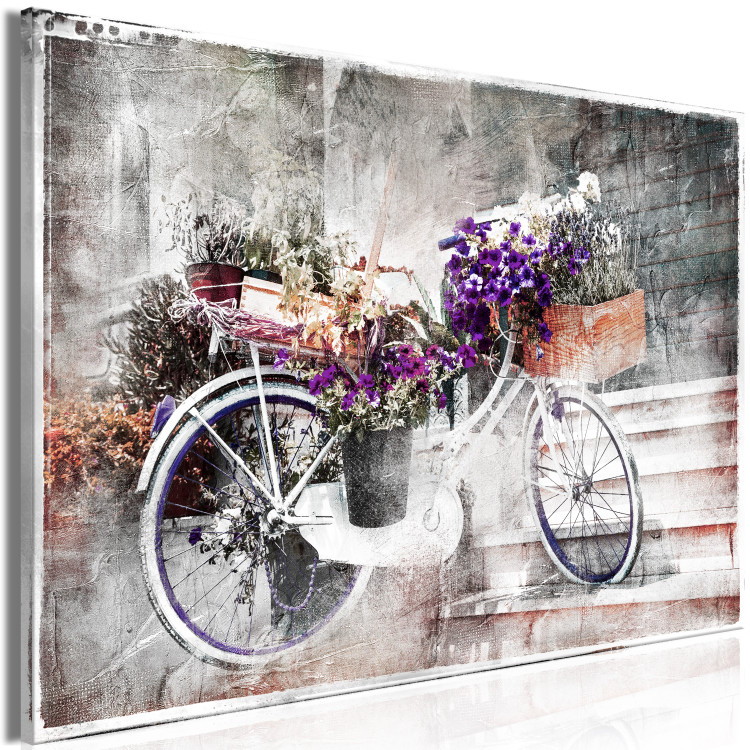 Canvas Flowery Street (1-part) - Bicycle in Shabby Chic Style Under Stairs 116435 additionalImage 2