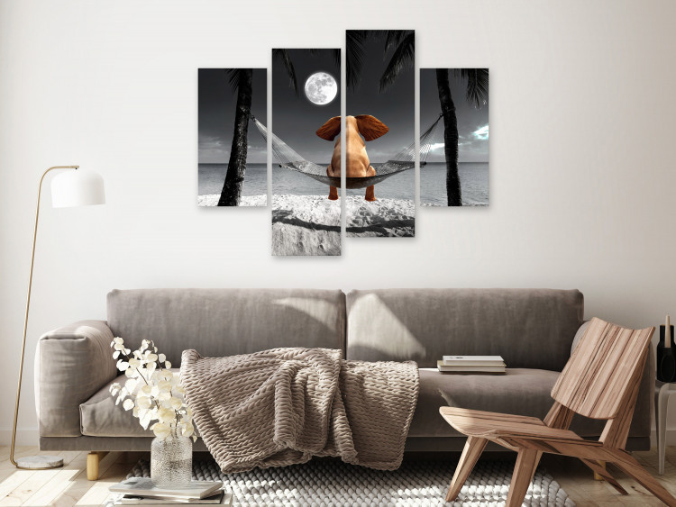 Canvas Elephant on a hammock looking at the moon - 4 parts elephant abstract 128835 additionalImage 3