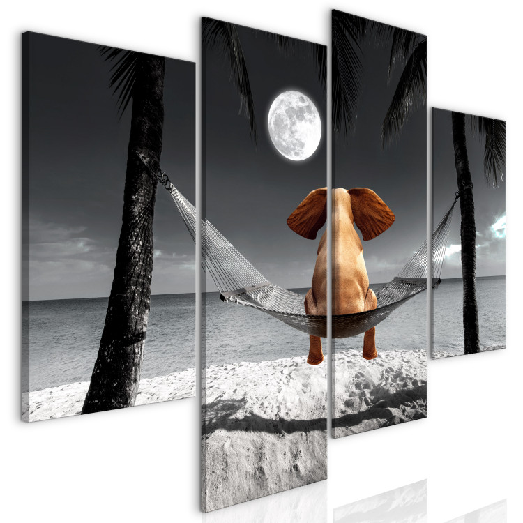 Canvas Elephant on a hammock looking at the moon - 4 parts elephant abstract 128835 additionalImage 2