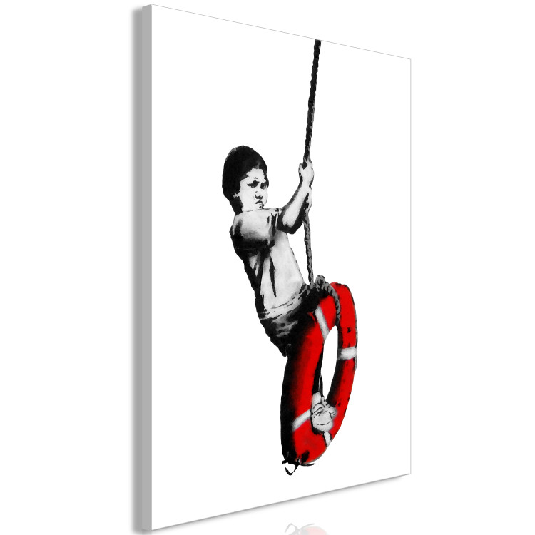 Canvas Boy with a lifebuoy - black and white graphic in street art style 132435 additionalImage 2