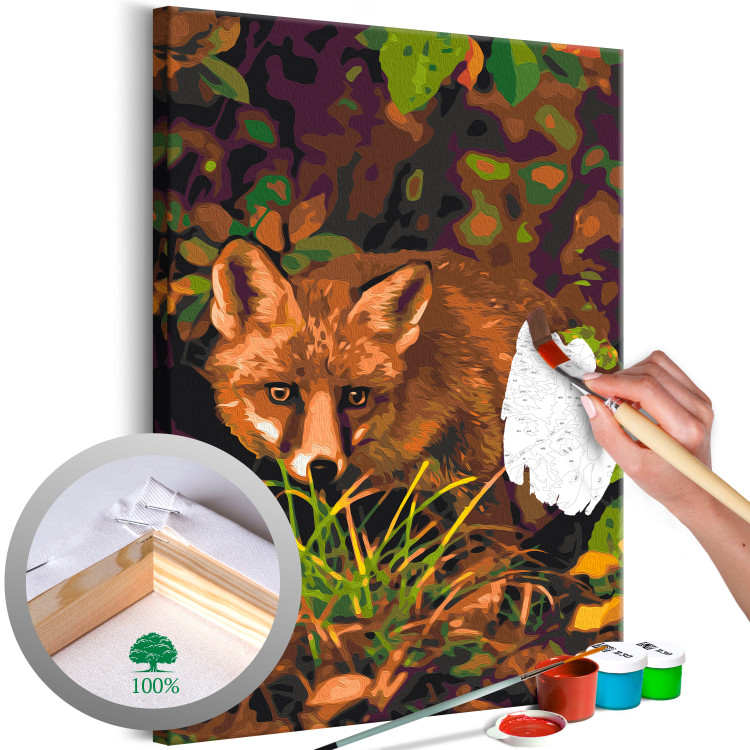 Paint by Number Kit Crouching Fox - Wild Animal against the Background of Grasses and Autumn Leaves 146535