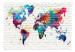 Wall Mural Colourful travel - world map in watercolour motif on white brick 97545 additionalThumb 1