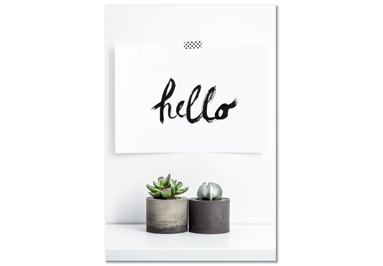 Canvas Scandinavian details - succulents on the shelf and a ''hello'' sign 117455