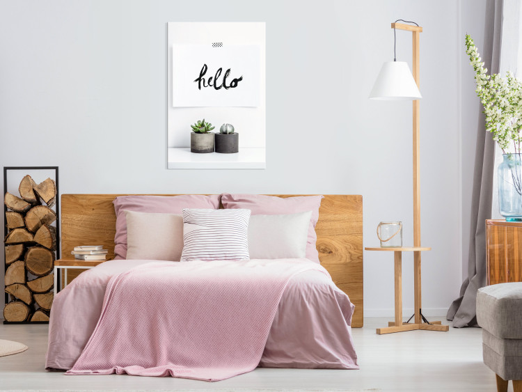 Canvas Scandinavian details - succulents on the shelf and a ''hello'' sign 117455 additionalImage 3