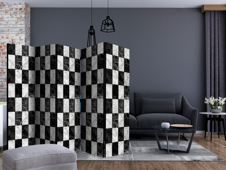 Room Divider Checkerboard II (5-piece) - black and white marble-like pattern 124155 additionalImage 4