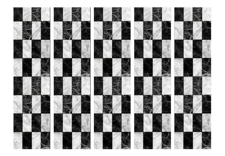 Room Divider Checkerboard II (5-piece) - black and white marble-like pattern 124155 additionalImage 3
