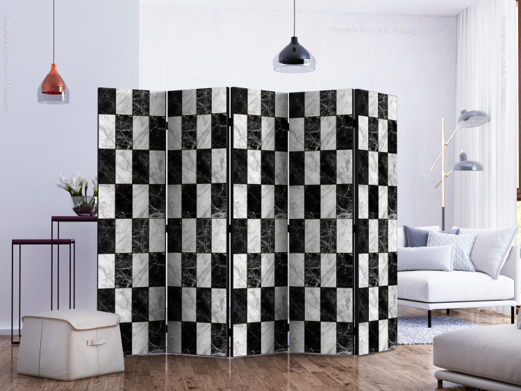 Room Divider Checkerboard II (5-piece) - black and white marble-like pattern 124155 additionalImage 2