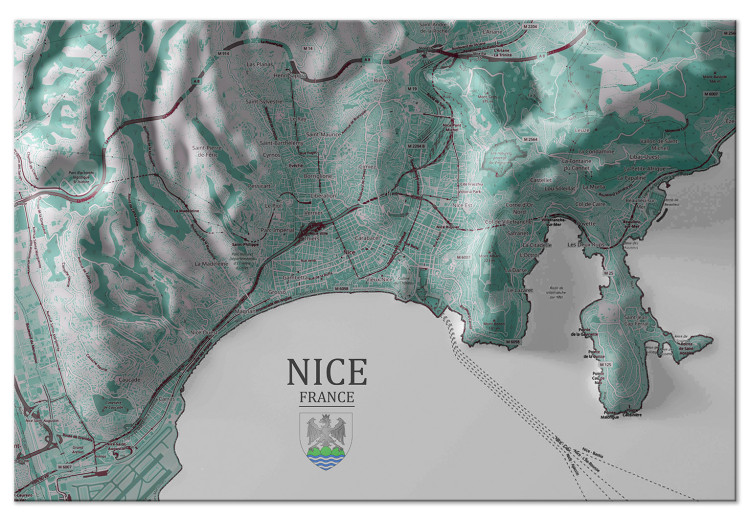 Canvas Map of Nice - map of French city with inscription and the coat of arms 131655