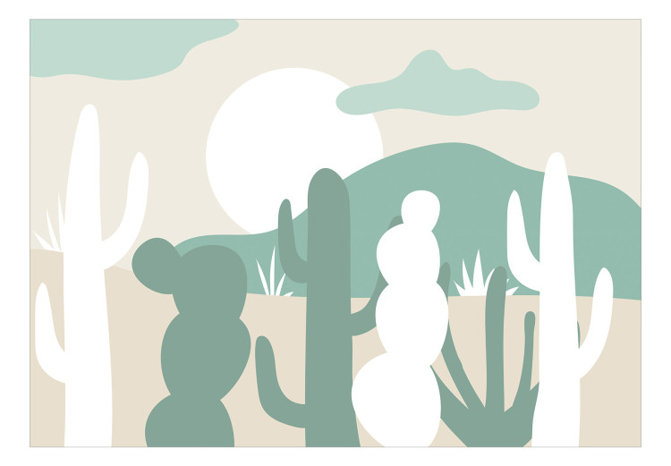 Wall Mural Desert Cacti - Minimalist Landscape in the Color of Sand and Green 145255 additionalImage 1