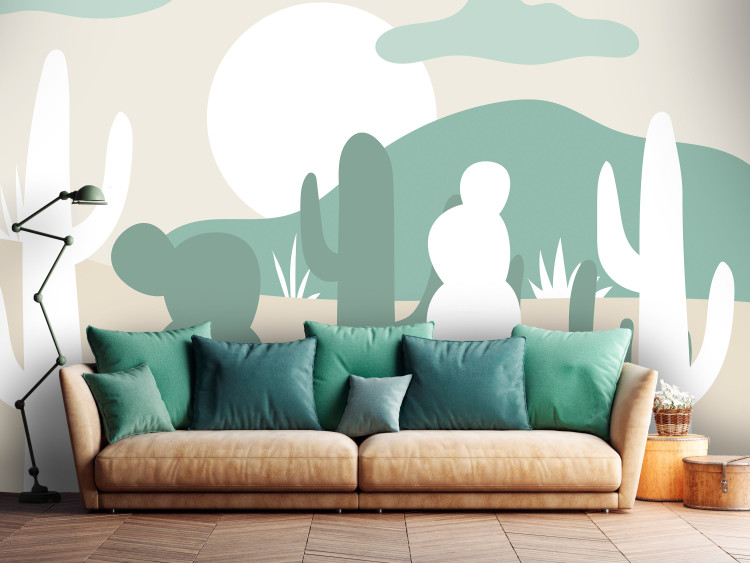 Wall Mural Desert Cacti - Minimalist Landscape in the Color of Sand and Green 145255