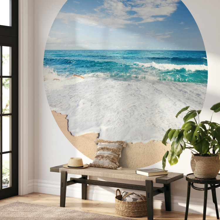 Round wallpaper Tide of Sea Waves - Turquoise Depth of the Sea on a Sunny Day 149155 additionalImage 3
