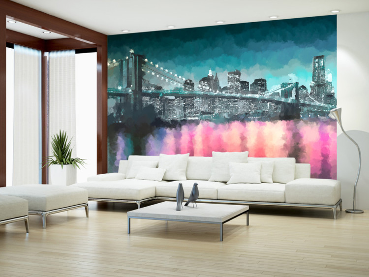 Wall Mural Painted New York - Nighttime Architecture against the Background of the Brooklyn Bridge 61655