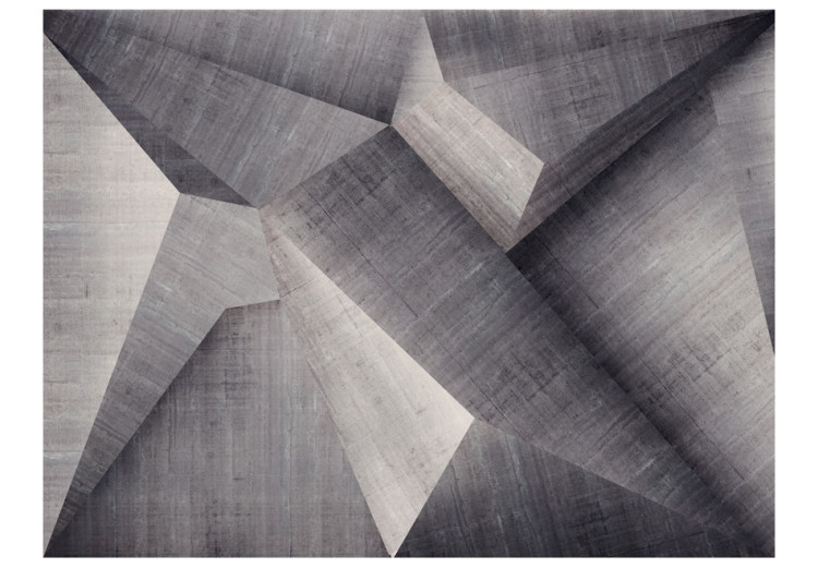 Wall Mural Grey abstraction - geometric concrete blocks in 3D illusion space 97655 additionalImage 1