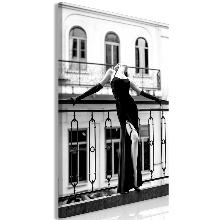Canvas Dancing woman - black and white photo with figure on the balcony 132265 additionalImage 2
