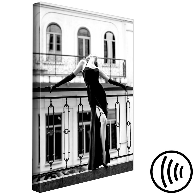 Canvas Dancing woman - black and white photo with figure on the balcony 132265 additionalImage 6