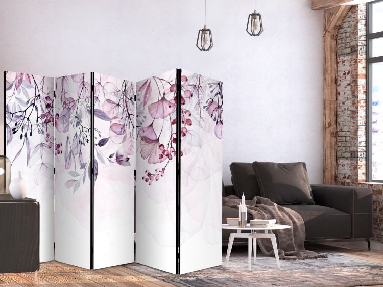 Room Divider Misty Nature - Pink II (5-piece) - Pattern in leaves and plants 136165 additionalImage 4