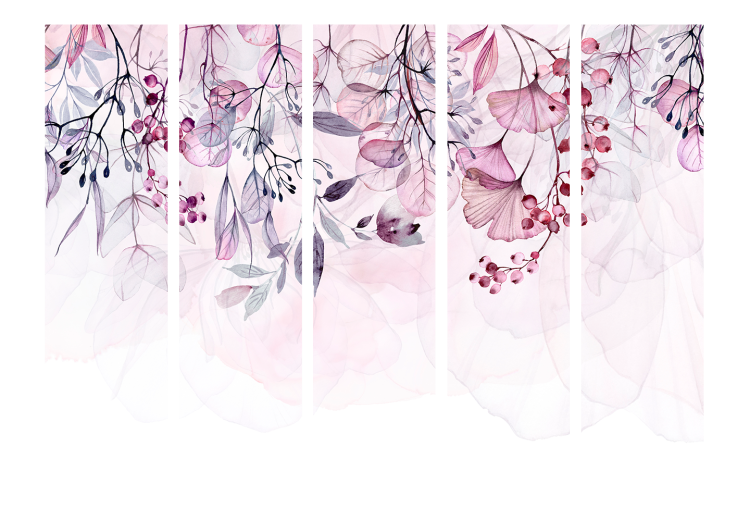 Room Divider Misty Nature - Pink II (5-piece) - Pattern in leaves and plants 136165 additionalImage 3