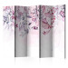 Room Divider Misty Nature - Pink II (5-piece) - Pattern in leaves and plants 136165