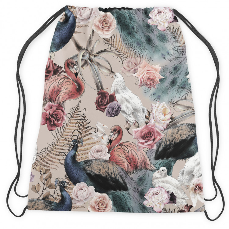 Backpack Courtyard beauty - ferns, roses and exotic birds on a beige background 147365 additionalImage 2