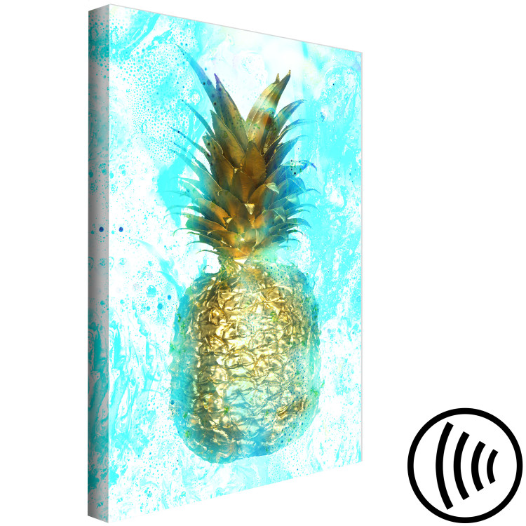 Canvas Golden pineapple - abstraction with a still life on a blue background 131675 additionalImage 6