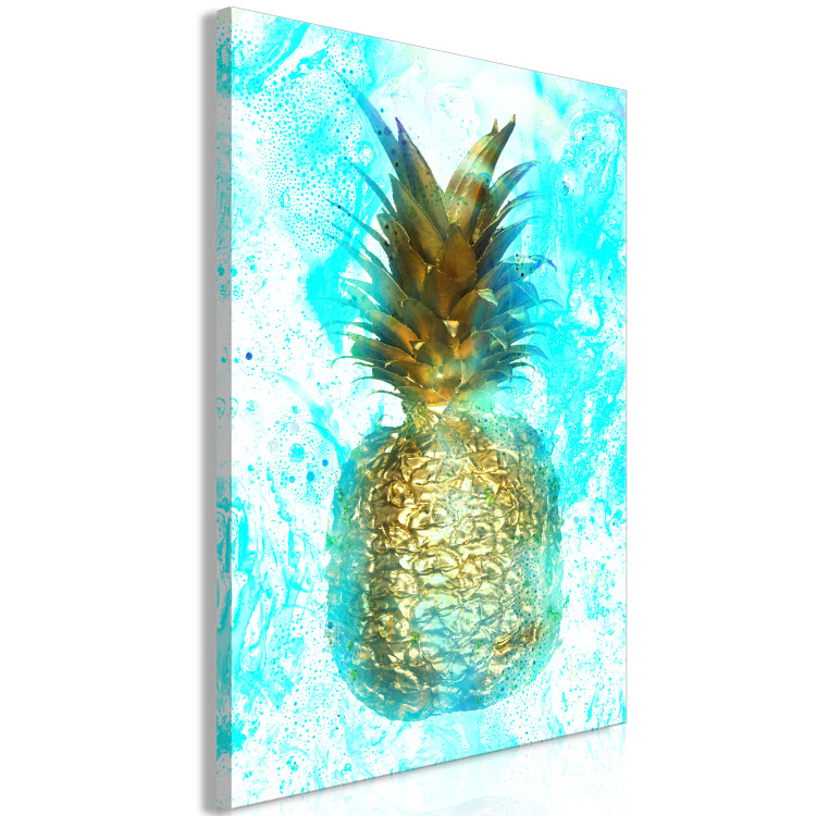 Canvas Golden pineapple - abstraction with a still life on a blue background 131675 additionalImage 2