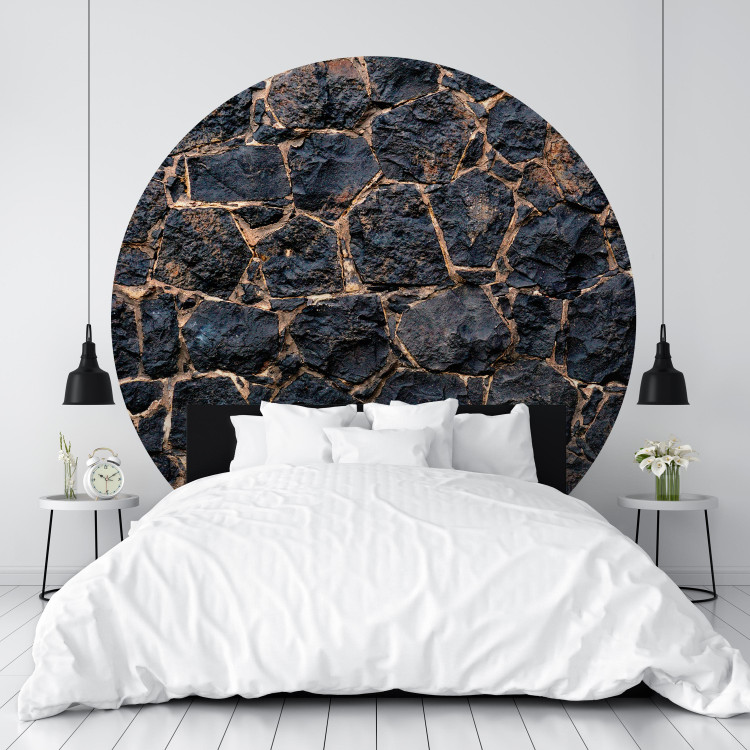 Round wallpaper Dark Wall - Stone Composition in Graphite and Black Tones 149175