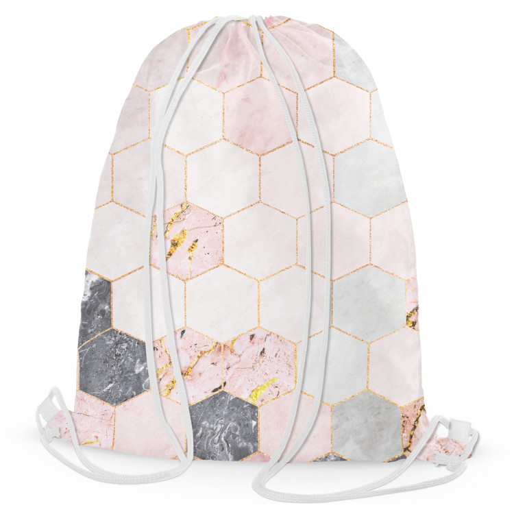 Backpack Marble hexagons - a marble glamour composition with golden pattern 147485