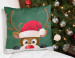 Decorative Microfiber Pillow Curious Christmas reindeer - animal with Santa hat on green background with snowflakes 148485 additionalThumb 2