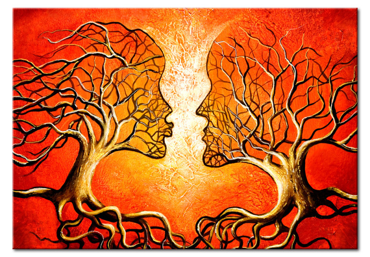 Canvas Passionate Kiss (1-piece) - abstraction with a couple and tree motif 46885