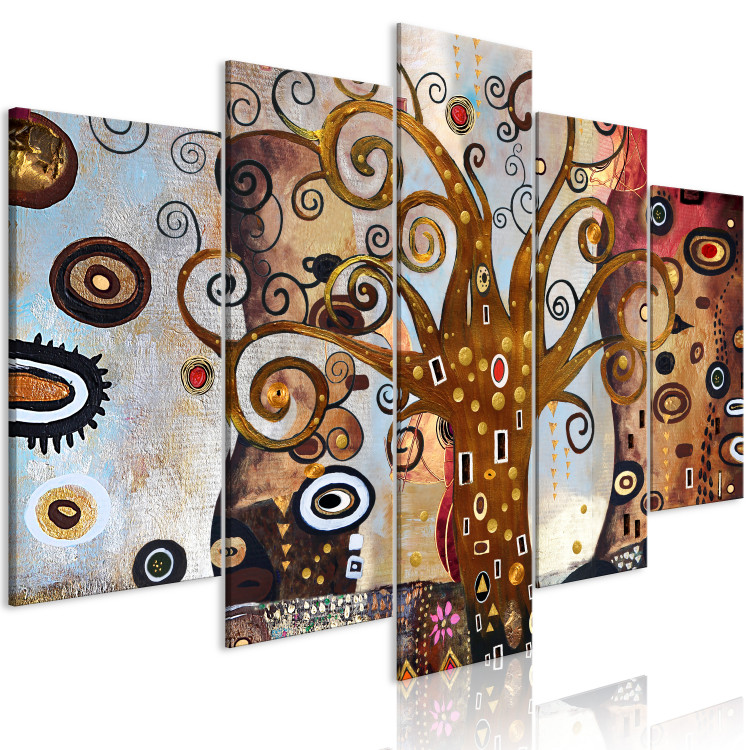 Canvas Art Nouveau tree - an abstract pentaptic with geometric elements 118495 additionalImage 2