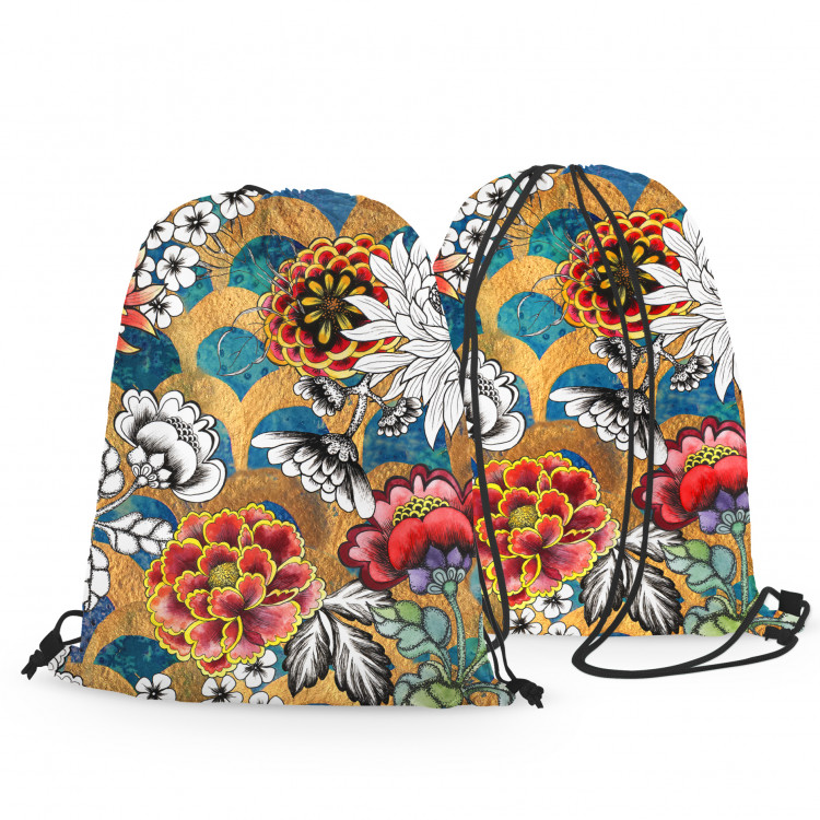 Backpack Oriental garden - graphic style dahlia flowers on abstract background 147595 additionalImage 2